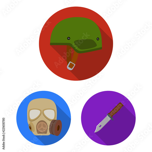 Army and armament flat icons in set collection for design. Weapons and equipment vector symbol stock web illustration.