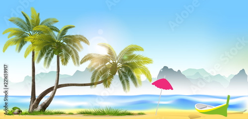 Tropical beach vector background. © NikhomTreeVector