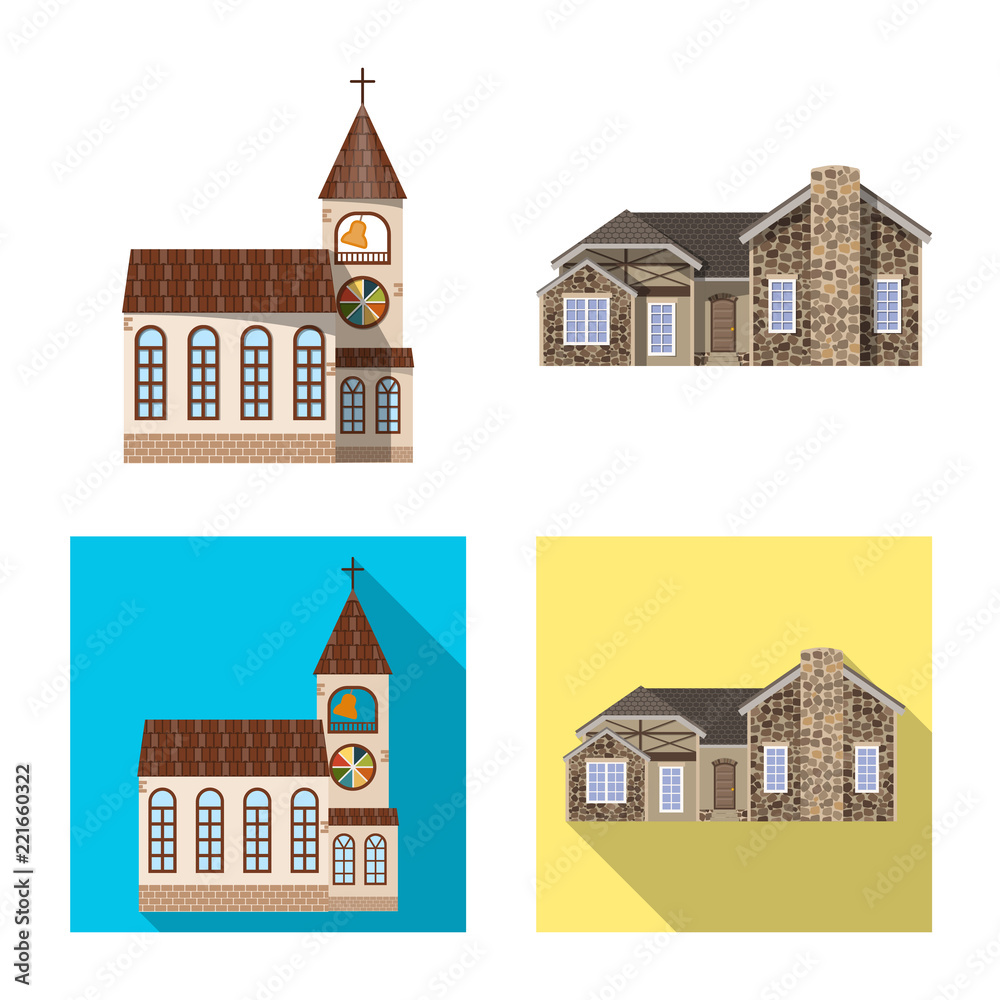 Isolated object of building and front logo. Set of building and roof vector icon for stock.