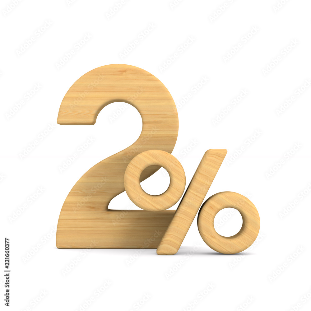 Two percent on white background. Isolated 3D illustration Two percent on white background. Isolated 3D illustration
