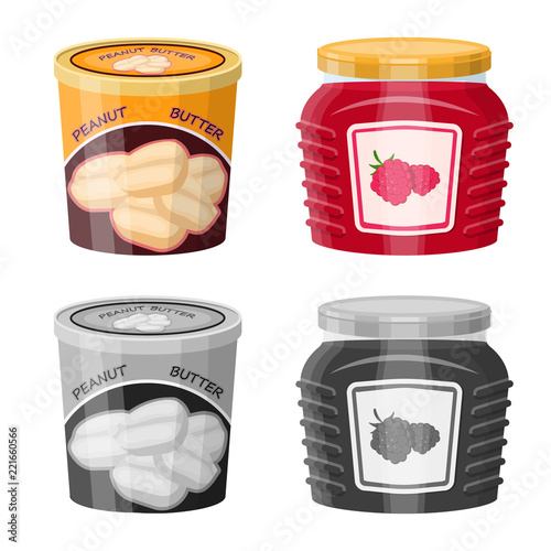 Isolated object of can and food symbol. Set of can and package stock vector illustration.
