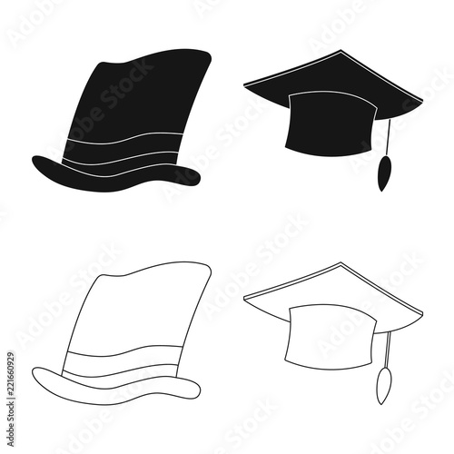 Vector illustration of headwear and cap icon. Collection of headwear and accessory stock symbol for web.