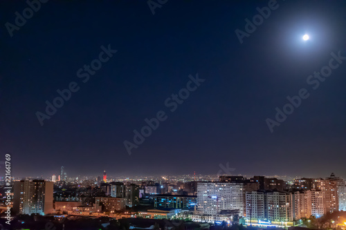 Night view of the city. Night lights and bright baku. Baku Azerbaijan. Moon night