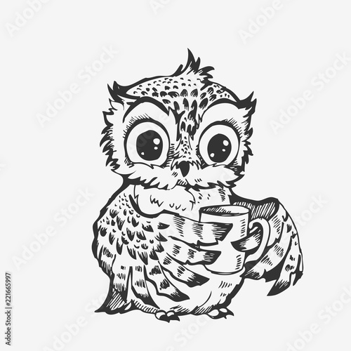 Cute owl cartoon character line sketch