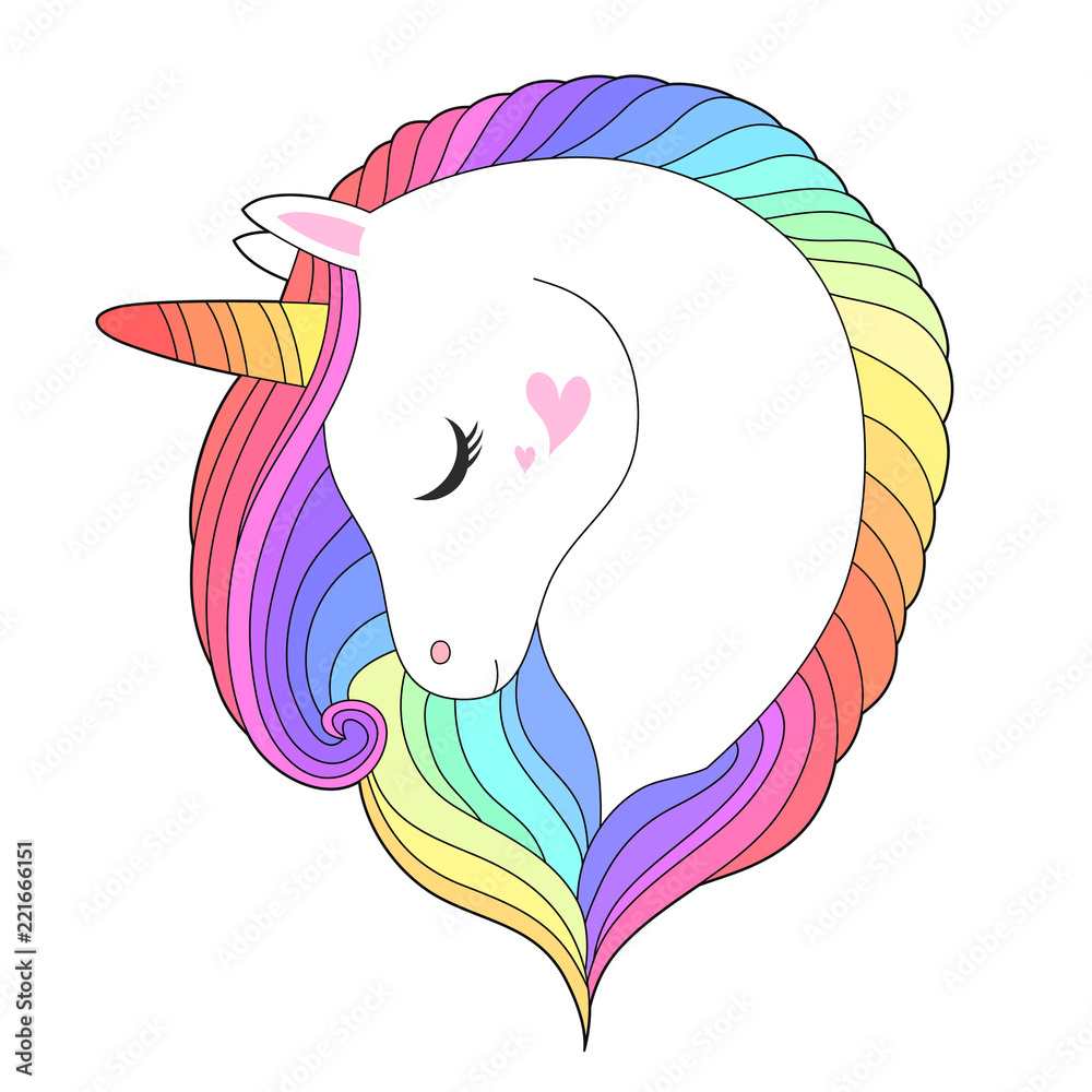 Unicorn face with rainbow hair vector illustration Stock Vector | Adobe ...