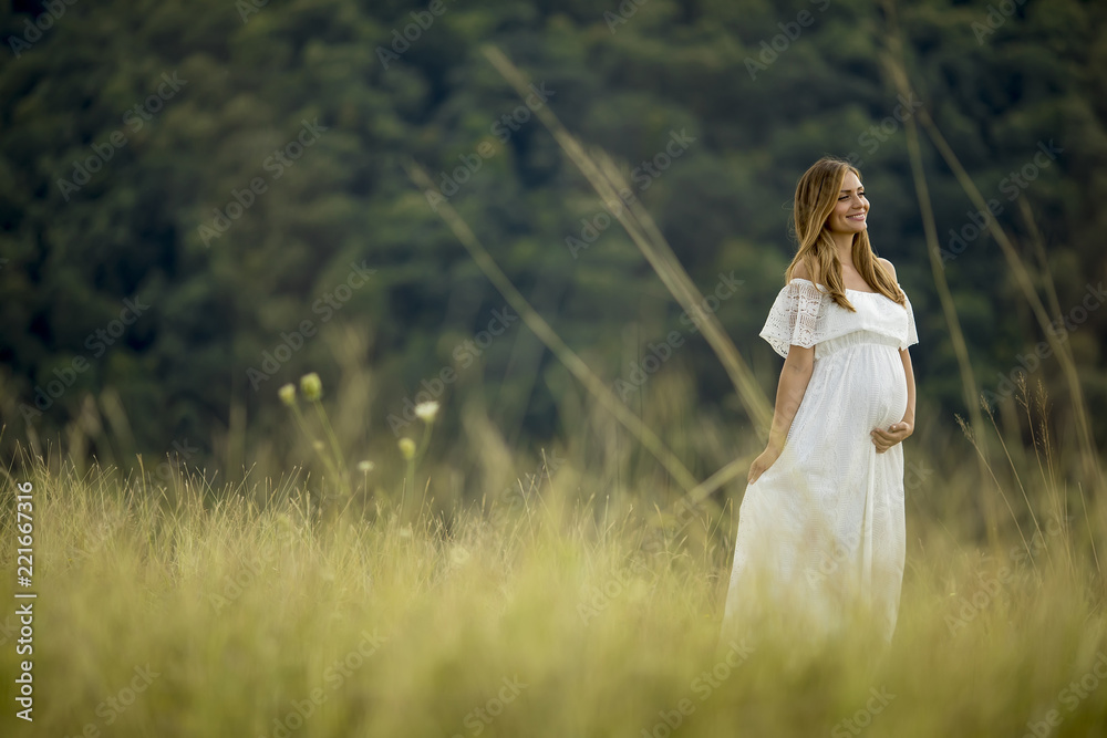 Young pregnant woman relaxing outside in nature Young pregnant woman relaxing outside in nature