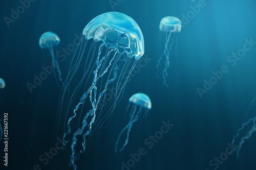 Photo 3D illustration background of jellyfish