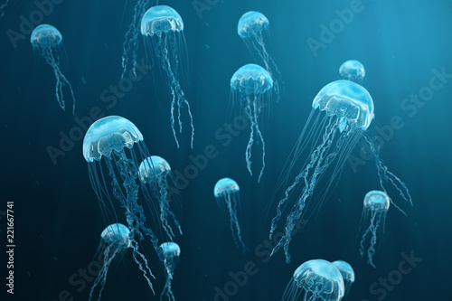 Canvastavla 3D illustration background of jellyfish