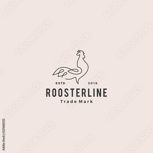 continuous line rooster logo hipster retro vintage vector icon outline monoline illustration