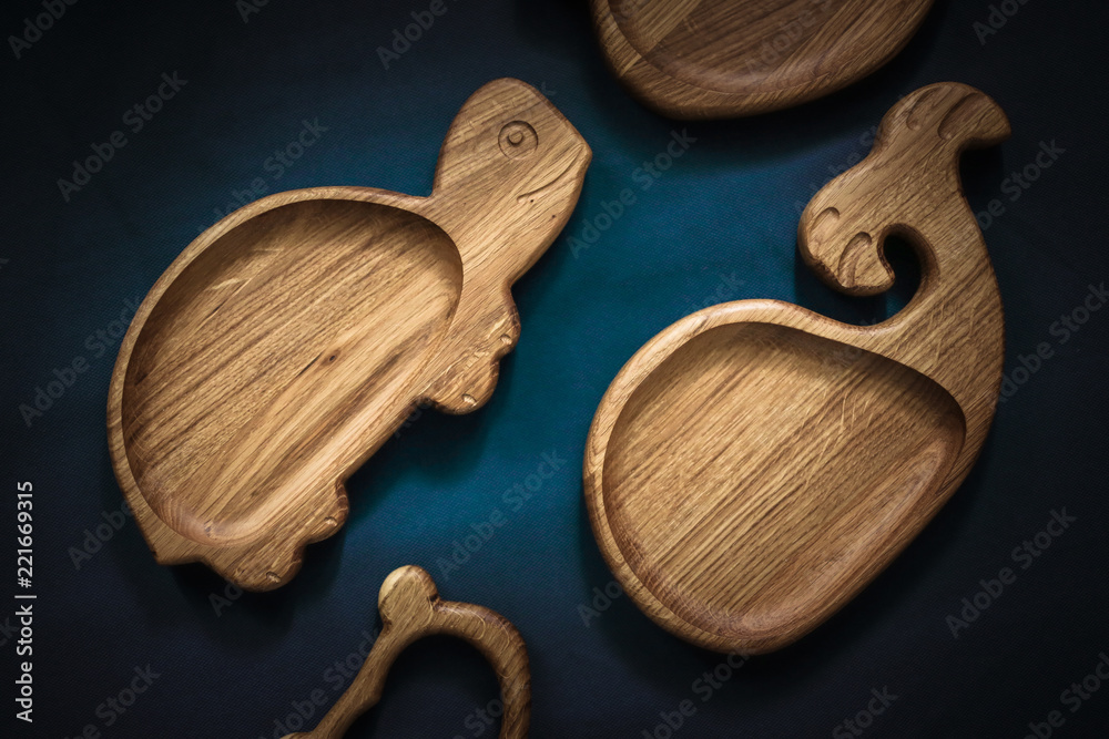 wooden made of oak on dark background, handmade wooden made of oak on dark background, handmade