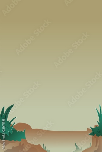 Vertical sandy landscape with path and grass. Flat vector illustration.
