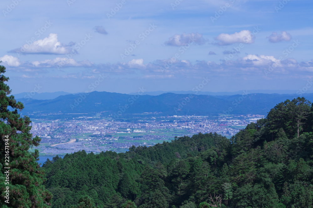 The beautiful panoramic view of Biwako lake  from Mount Hiei.