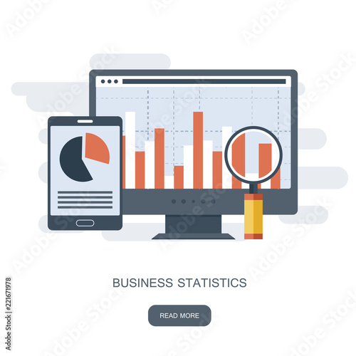 Statistics and business statement. Financial administration concept. Consulting for company performance, analysis concept. Flat vector illustration