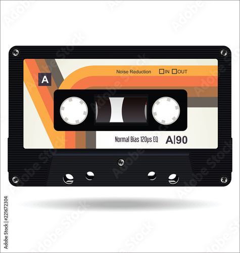Retro vintage cassette tape isolated white background