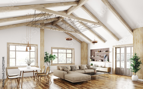 Fototapeta Naklejka Na Ścianę i Meble -  Interior of modern living room 3d rendering