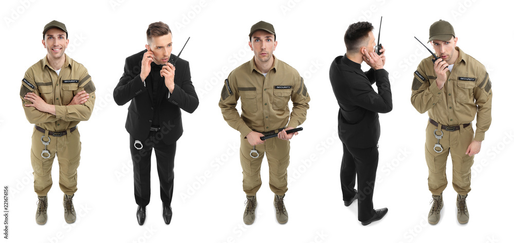 Fototapeta premium Set with security guard on white background
