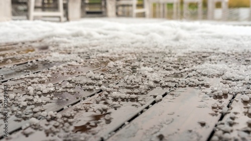 Hailstones on the floor, autumn in Krasnaya Polyana