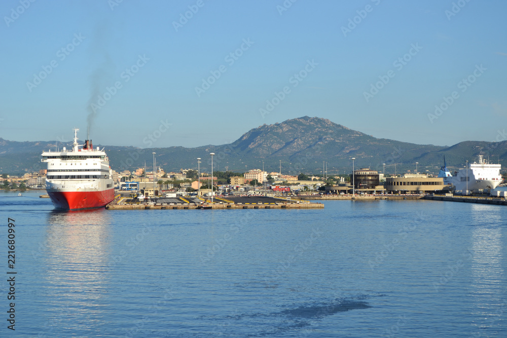 View to Olbia harbor from cruise ship, Sardinia island