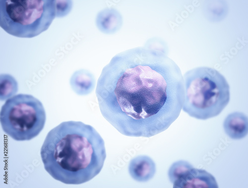 Biology background blue cells under microscope. Biology science and medicine background photo