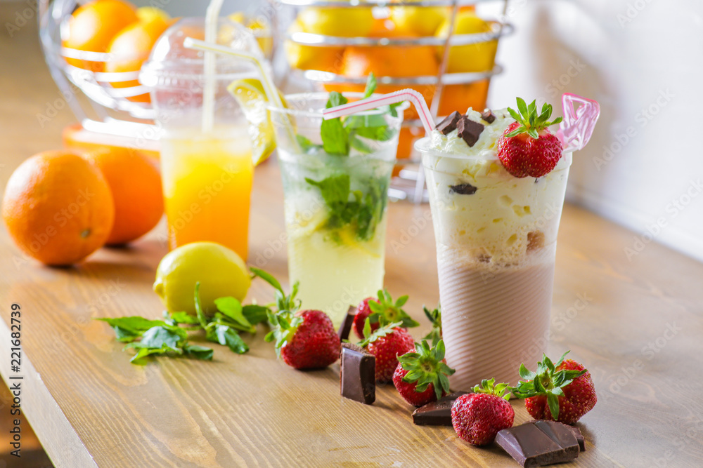 Fresh cocktails with fruits and chocolate Fresh cocktails with fruits and chocolate