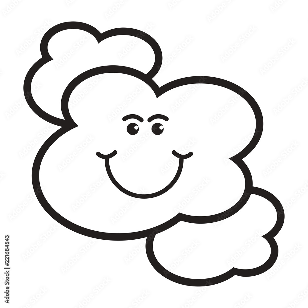 black outline happy cloud vector cartoon isolated on white back ground  Stock Vector | Adobe Stock