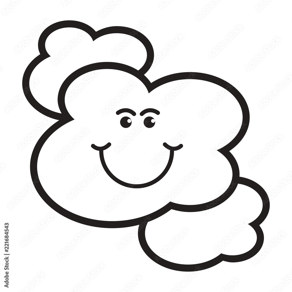 Black Outline Happy Cloud Vector Cartoon Isolated On White Back Ground 
