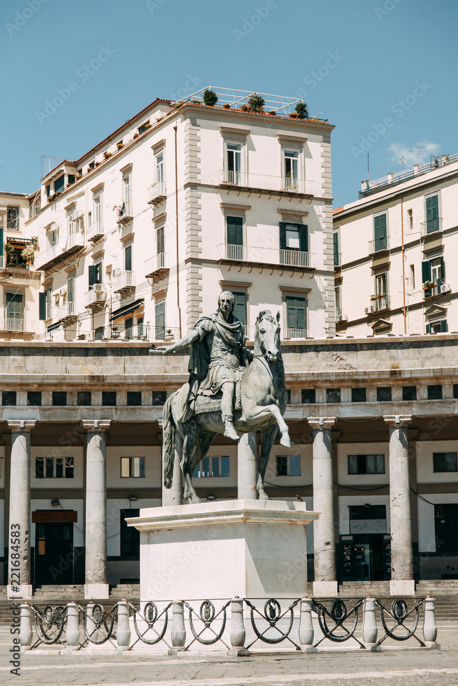 Beautiful streets and courtyards of Naples, historical sites and sculptures of the city. The monuments and architecture of ancient Italy. panorama of the city, species and tourist places.