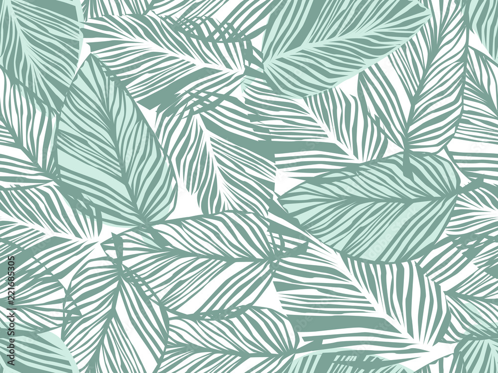 Tropical pattern, palm leaves seamless vector floral background.