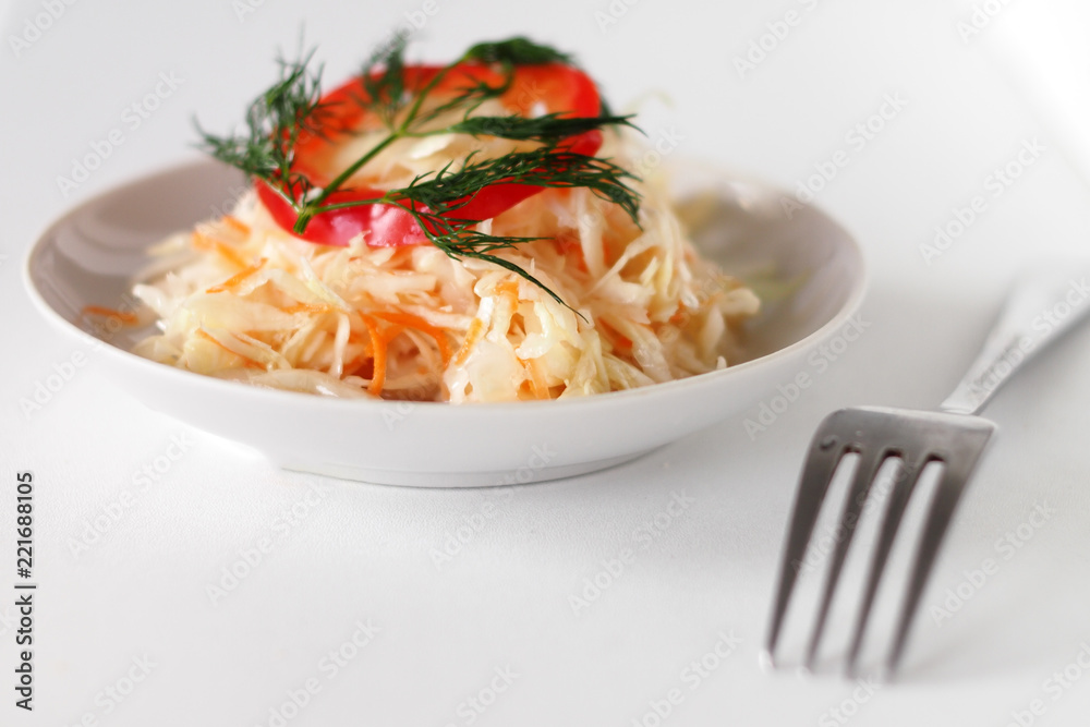 rustic salad with sauerkraut and pepper and onions