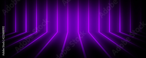 Background of an empty room at night with smoke and neon light. Dark abstract background. Background of an empty show scene. 3D rendering