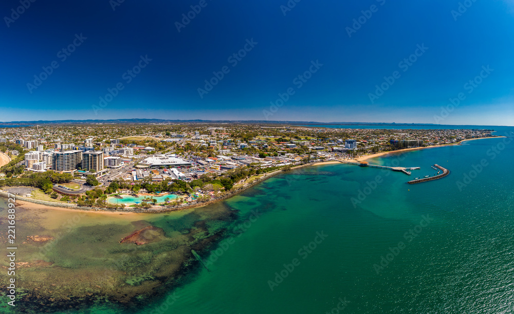 Aerial drone view of Settlement Cove Lagoon, Redcliffe, Australia