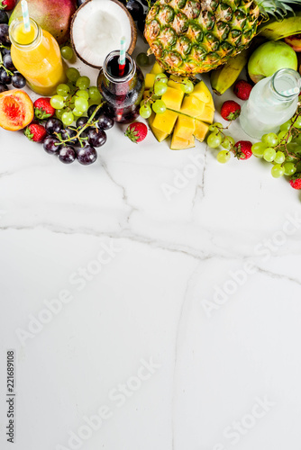 Different fruit juices and smoothies
