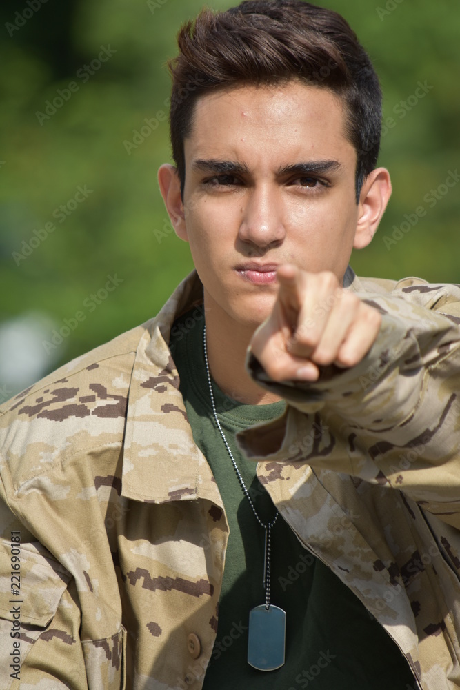 Male Soldier Pointing
