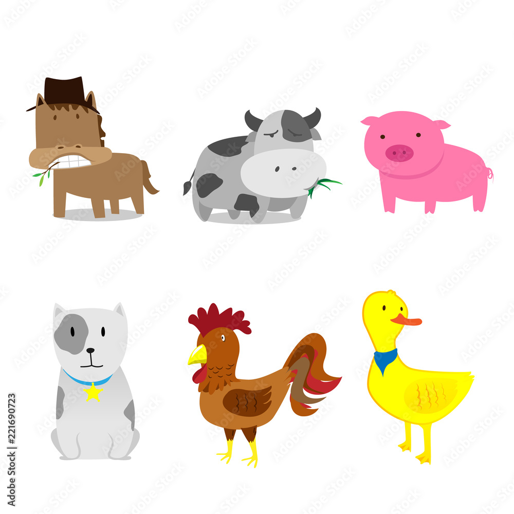 Cute Farm animals set cartoon