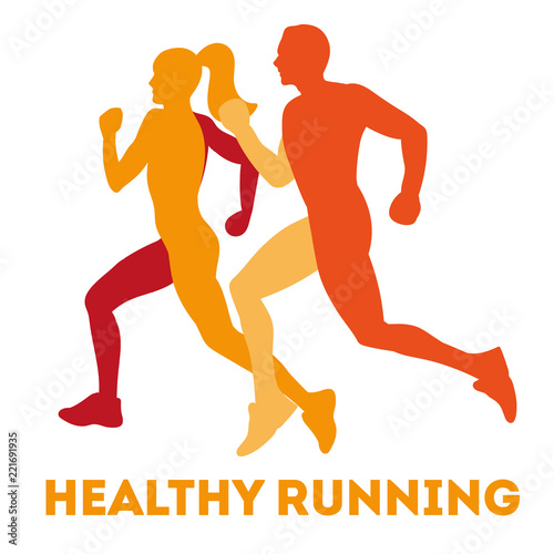 Healthy running. Silhouette healthy runners. Abstract running man and woman. Running man and woman. Vector illustration Eps10 file