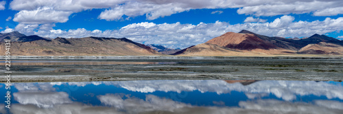 Salt Lake Tso Kar with Flow Cloud Blue sky Panorama Leh, Ladakh, Jammu and Kashmir, India