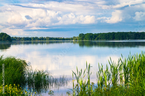 Summer evening landscape on the Lake Biserovo, Moscow region, Russia.