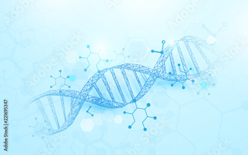 Wireframe DNA molecules structure mesh on soft blue background. Science and Technology concept