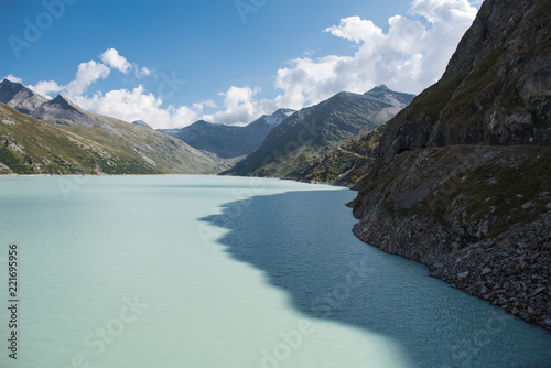 artificial lake Mattmark, beautiful lake in saas valley canton valais switzerland photo