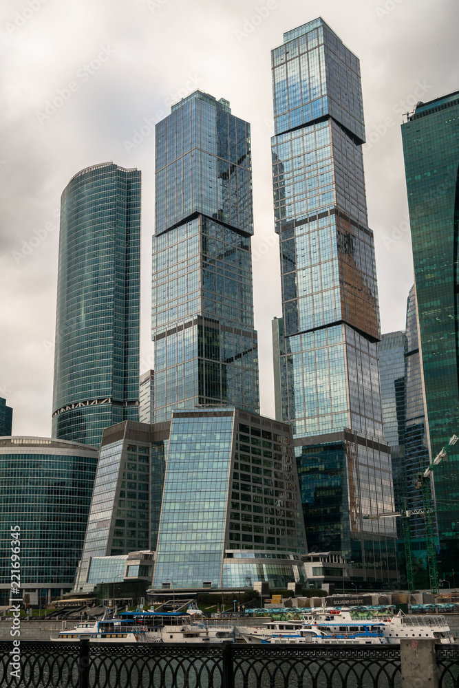 MOSCOW, RUSSIA - OCTOBER 24, 2017: Modern skyscrapers of the Moscow International Business Centre MIBC on the Moscow river embankment.