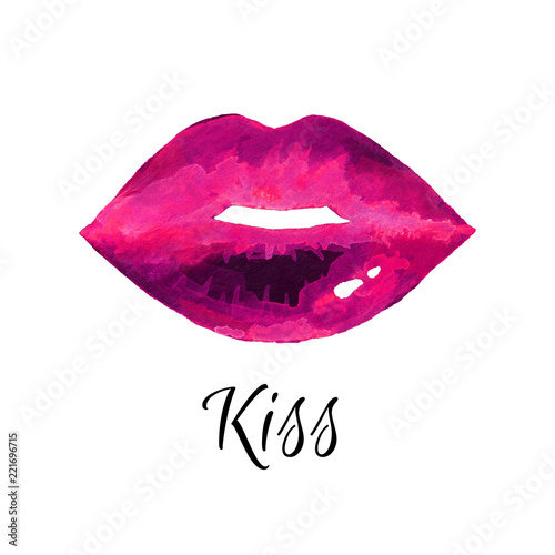 Women s lips. Hand drawn watercolor lips isolated on white background.  Fashion and beauty illustration. Sexy kiss. Design for beauty salon  make-up studio  makeup artist  meeting website. 