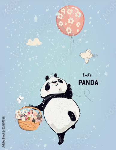 Naklejki na meble Mała panda z balonem