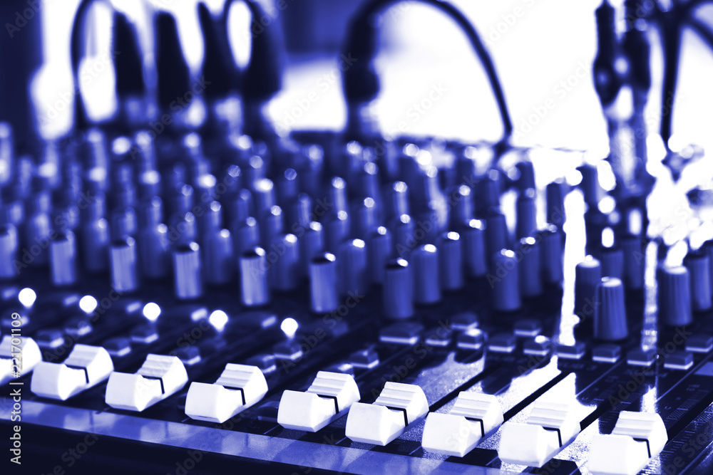 Fototapeta premium Studio radio mixing. Audio music mixer.