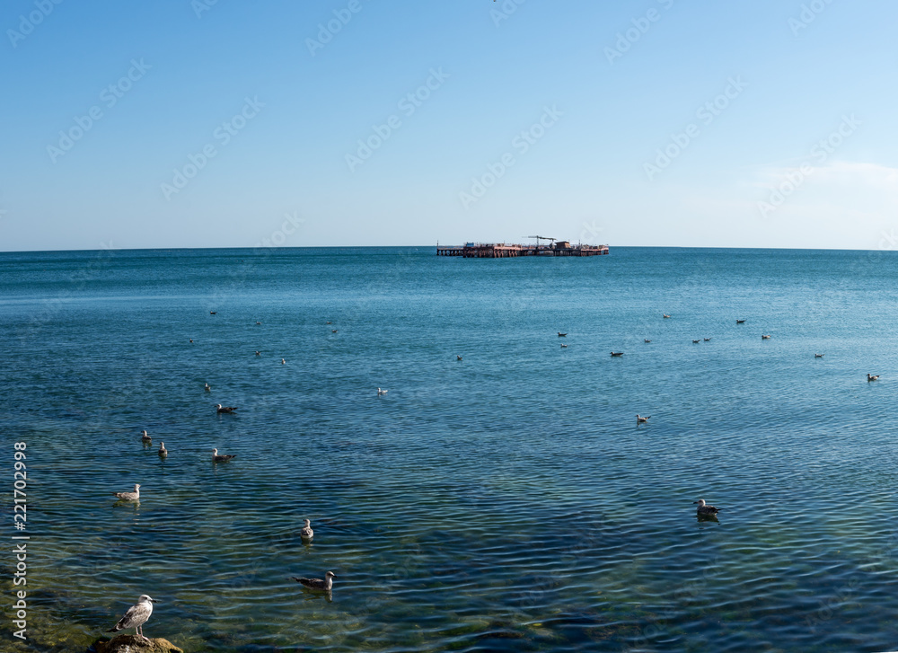 View of Black Sea shellfish farm in Bulgaria