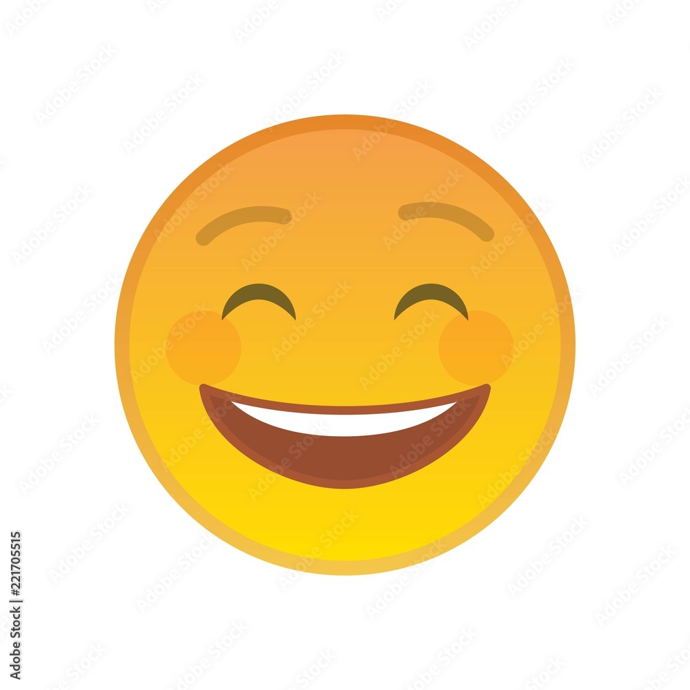 Laughing emoticon isolated on white background. Cheerful yellow emoji symbol. Social communication and internet chatting vector element. Glad smile face with facial expression in flat style. Laughing emoticon isolated on white background. Cheerful yellow emoji symbol. Social communication and internet chatting vector element. Glad smile face with facial expression in flat style.