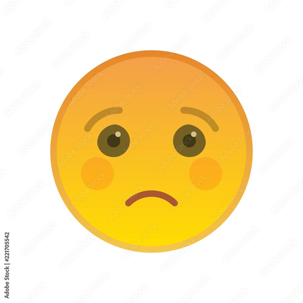 Sad emoticon isolated on white background. Melancholy yellow emoji
