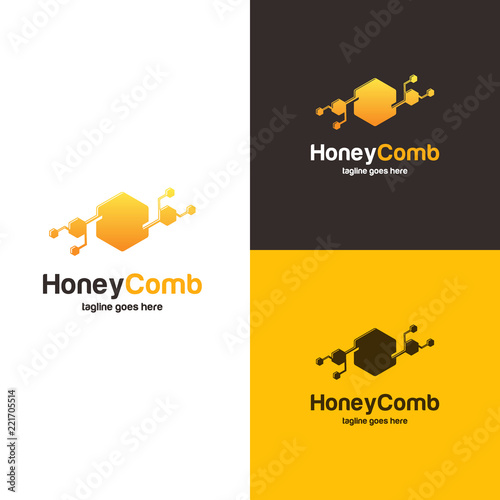 Honey Comb Logo design concept, Bee or Technology logo template