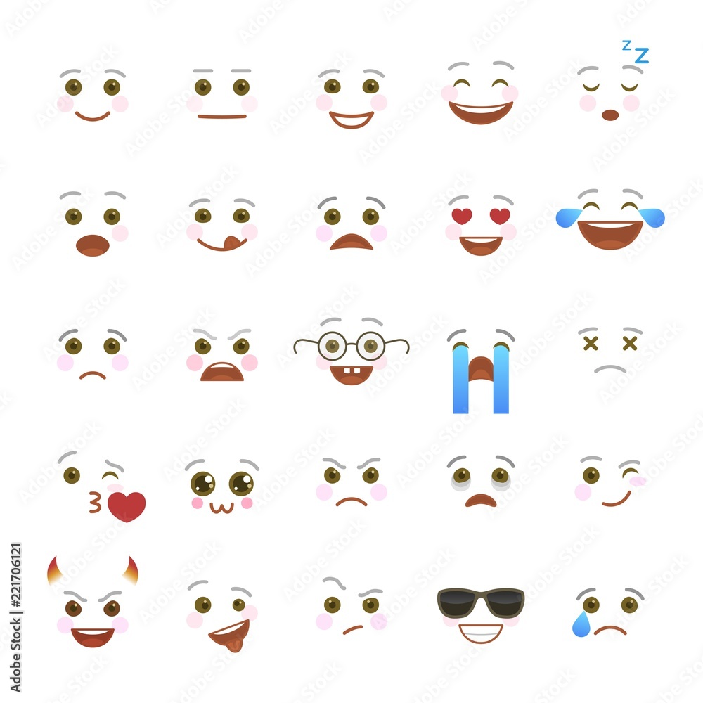 Comic emoji symbols for internet chatting. Smiley faces with ...