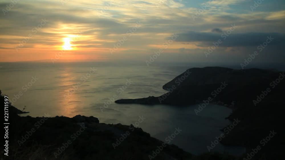Greek coastline at early morning sun rising, Greece Peloponnese Mani. Time lapse Greek coastline at early morning sun rising, Greece Peloponnese Mani. Time lapse