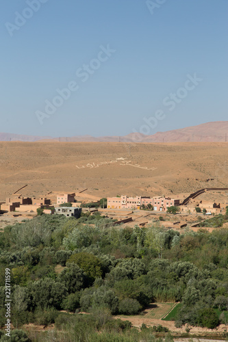 View of a town crossed by a river in Morocco. Nobody